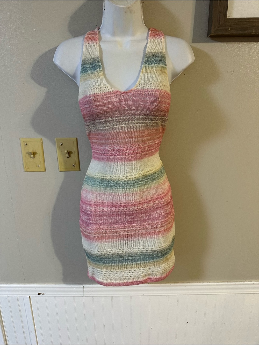 SHEIN Pink Multi-Striped Knit Tank Dress